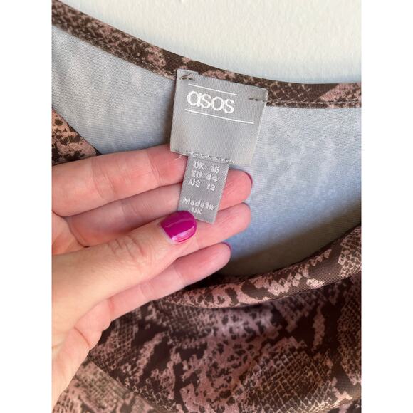 ASOS DESIGN cowl front midi slip stretch dress in snake print Y2K $40 Size12 - Picture 9 of 16